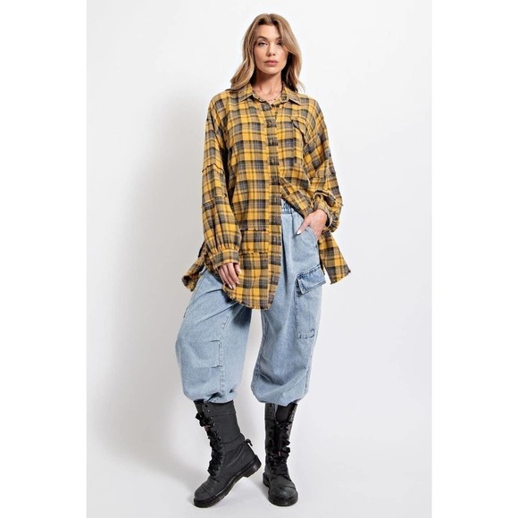 Mineral Washed Plaid Shirt - Picture 1 of 9